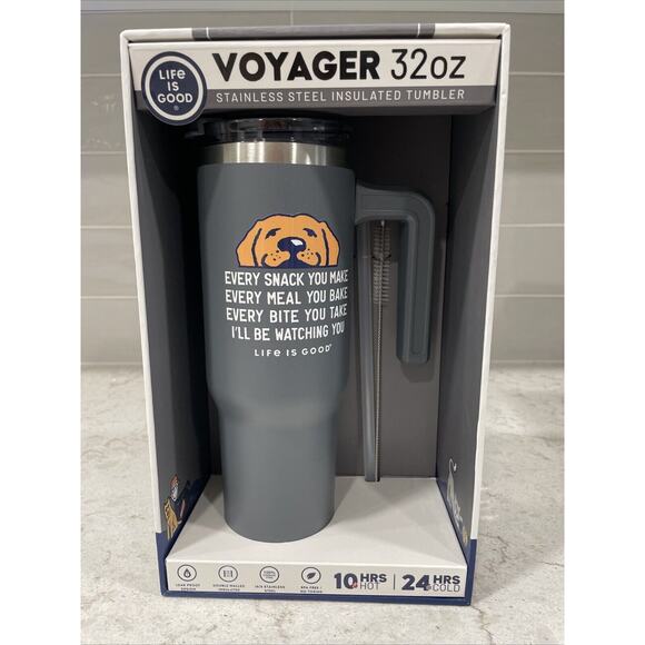 DOG 32oz Stainless Steel Life is Good Tumbler Cup Boxed Set Straw & Brush Handle - Picture 1 of 6